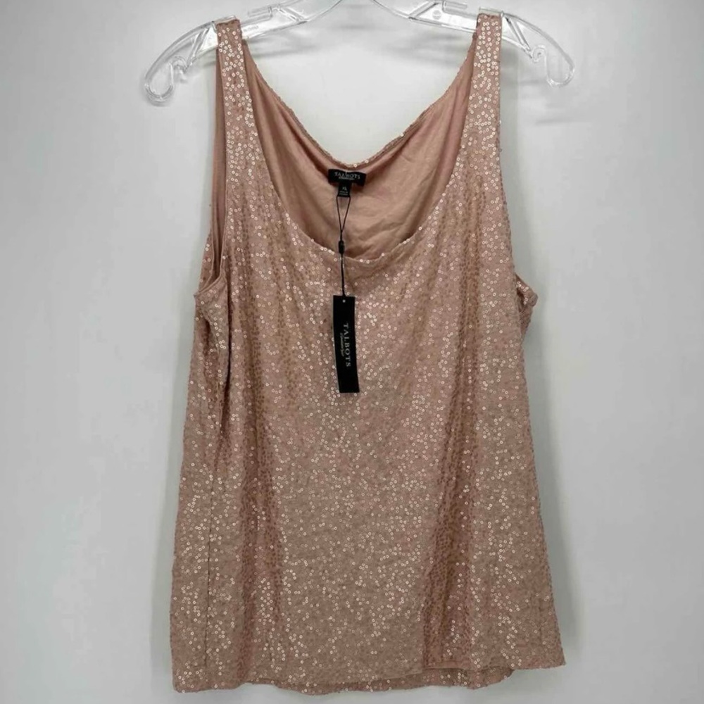Talbots Sequin Blush Pink‎ Sleeveless Top Tank Size XL New